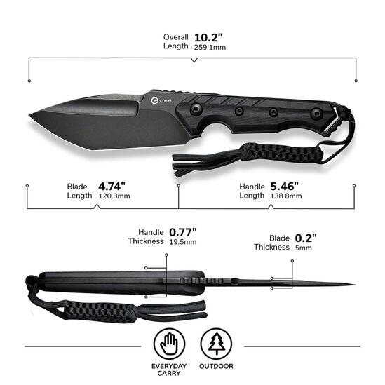 Maxwell Black G10 Handle fixed knife